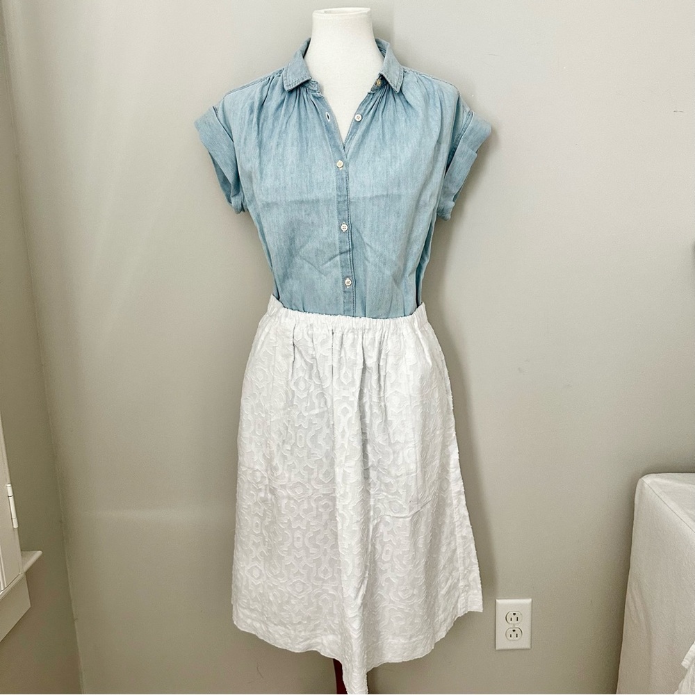 J. Crew White Lined Cotton Dress Size 12 Elastic Waist